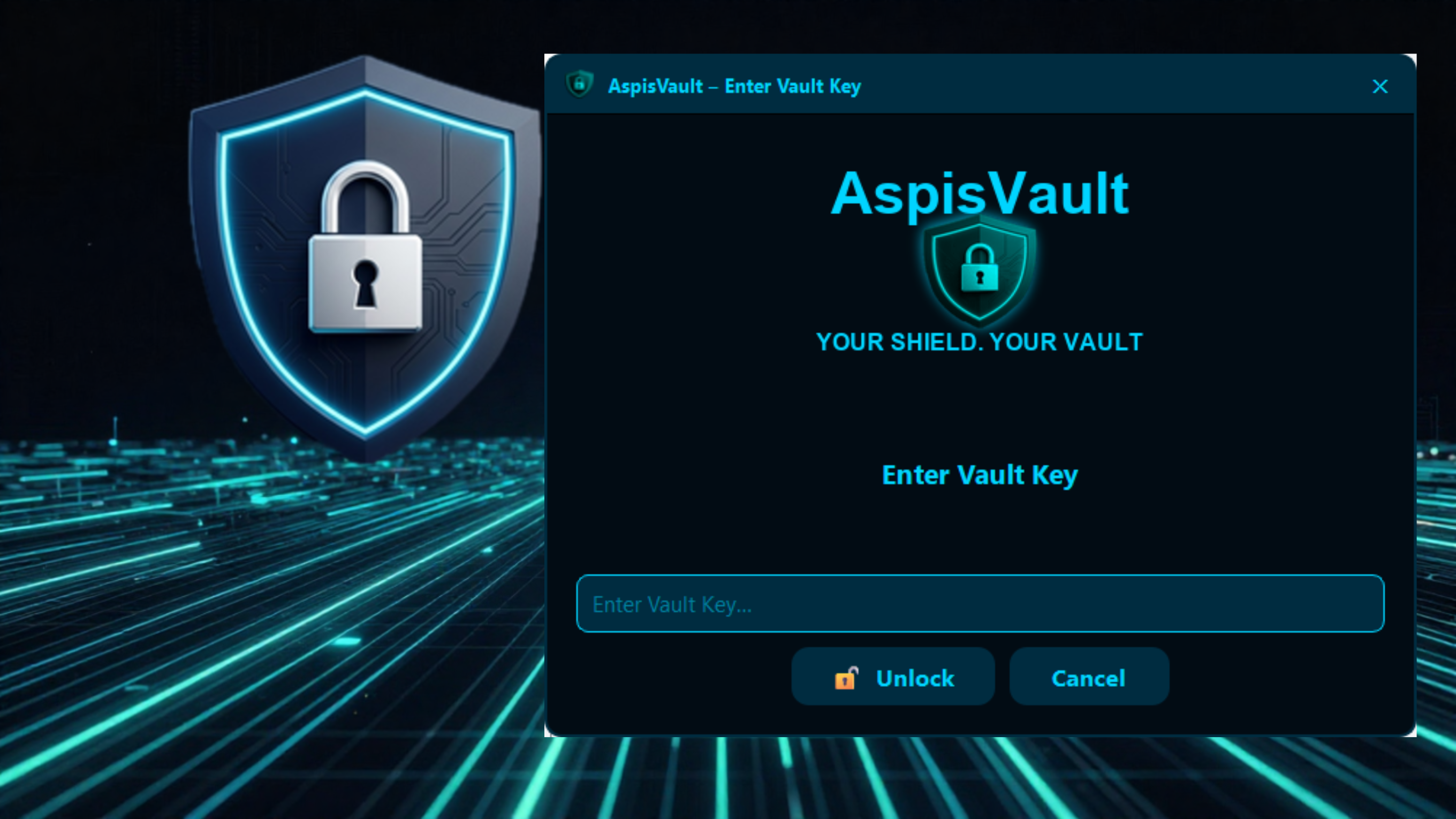 AspisVault Military-Grade AES-256 Encryption User Interface Dashboard